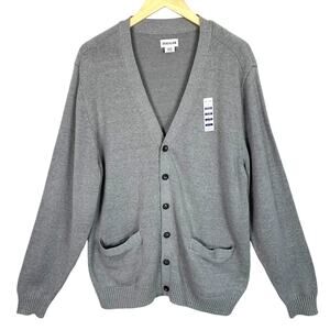 HAGGAR Men's XL Button Up Gray Cardigan Two Pockets Cotton Blend NWT